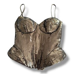 Milla Spaghetti Strap Black Sequin Corset Top XS NWT Lace Up Back Retail $400